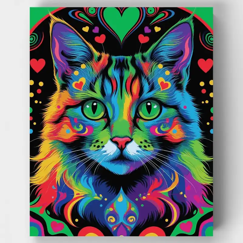 Tendencia Kit de pintar por números de Mandala de Gato Arcoíris Psicodélico - Lienzo Enrollado / 24 Colores