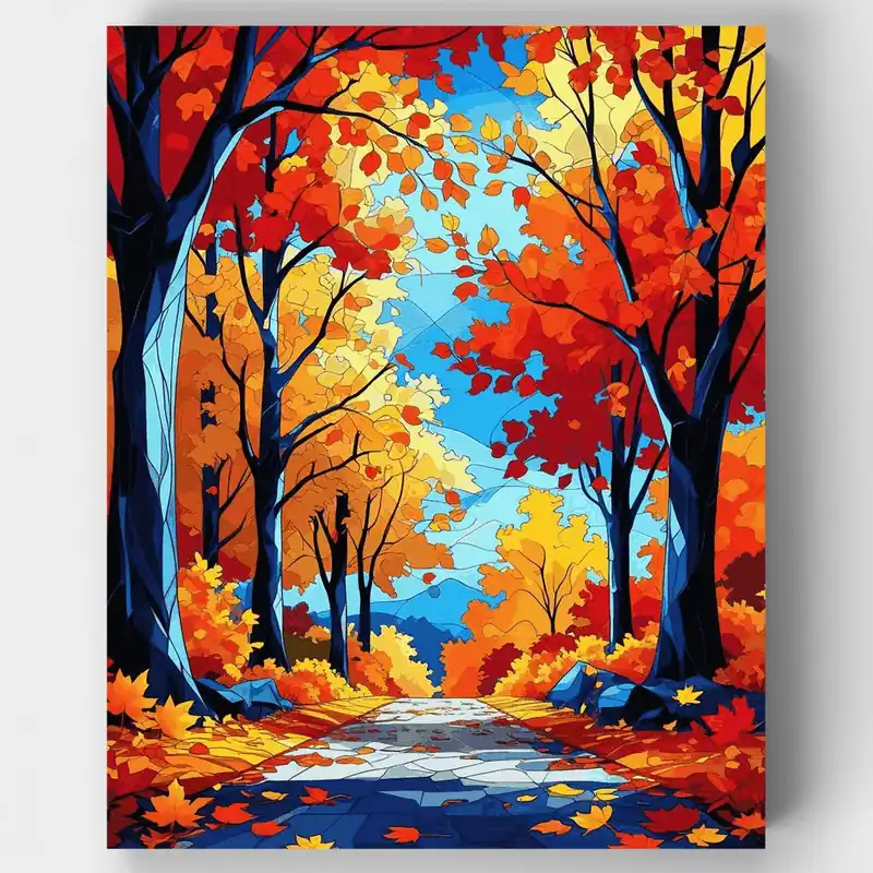 Kit de pintar por números Sendero del Dosel del Bosque Otoñal Vibrante - Lienzo Enrollado / 24 Colores Tendencia