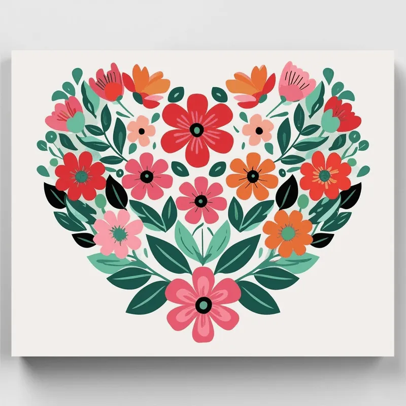 Ramo de Corazón Floral - Kit de pintar por números - Lienzo Enrollado / 24 Colores De Moda