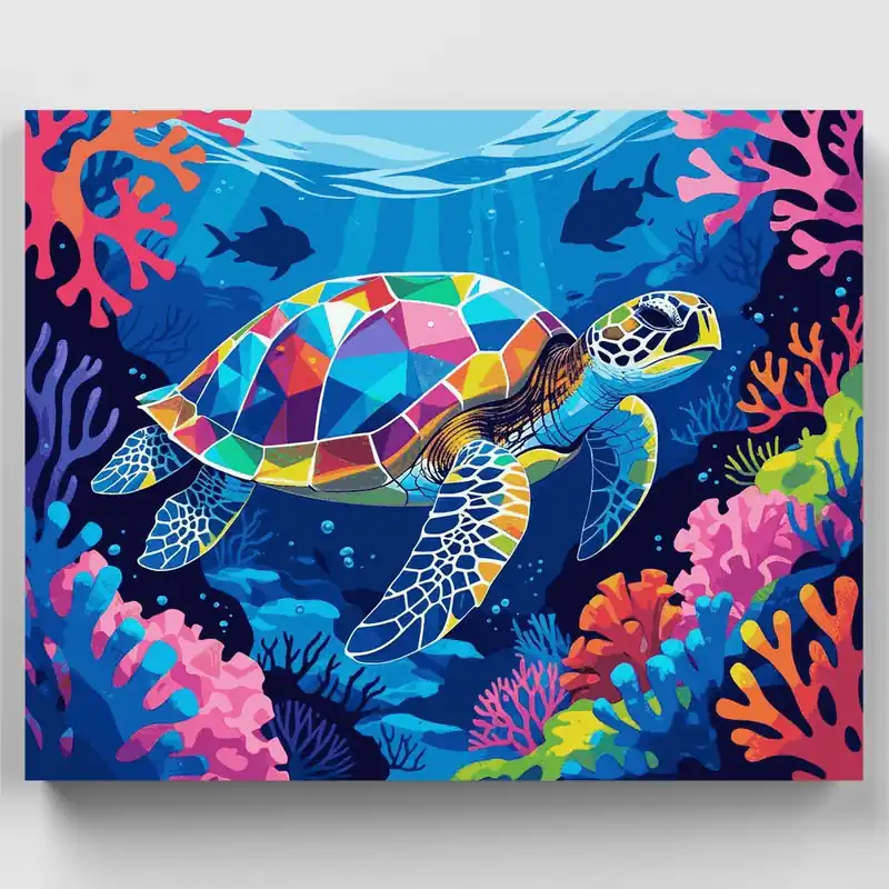Tortuga Marina Colorida en Arrecife de Coral - Kit de pintar por números - Lienzo Enrollado / 24 Colores Pedido Al Por Mayor