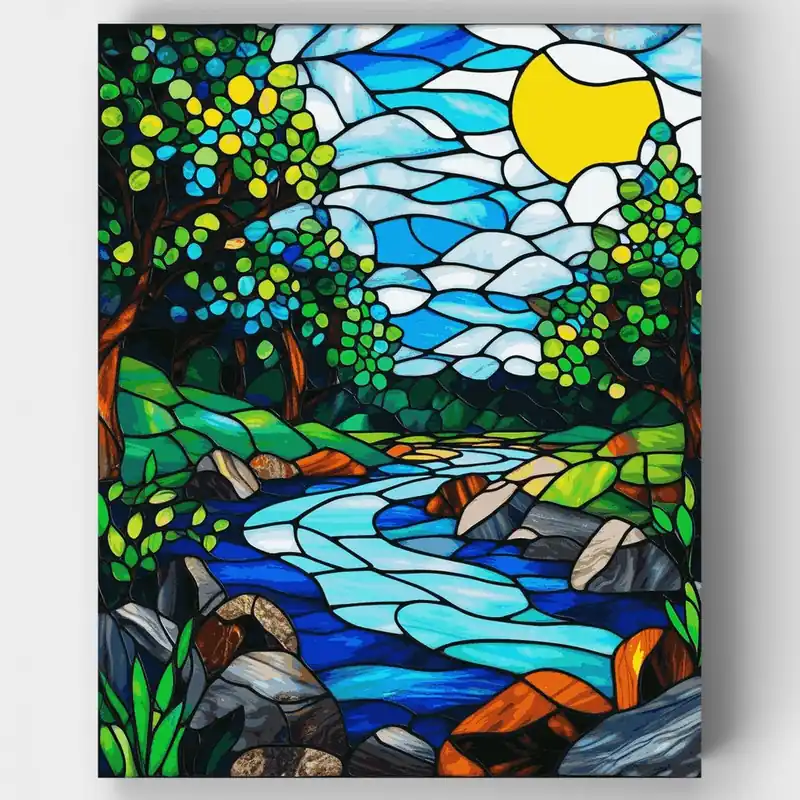 Kit de pintar por números Arroyo del Bosque de Vidrieras - Lienzo Enrollado / 24 Colores Rebajas