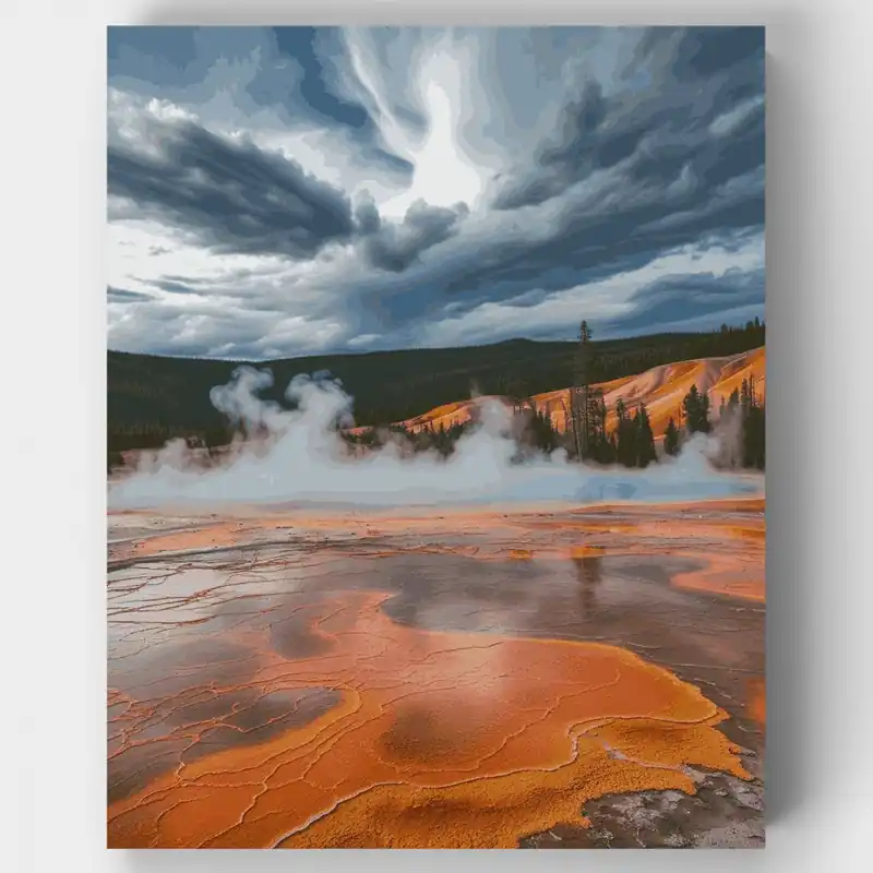 Yellowstone Aguas Termales Geotermales - Kit de pintar por números - Lienzo Enrollado / 24 Colores Rebajas