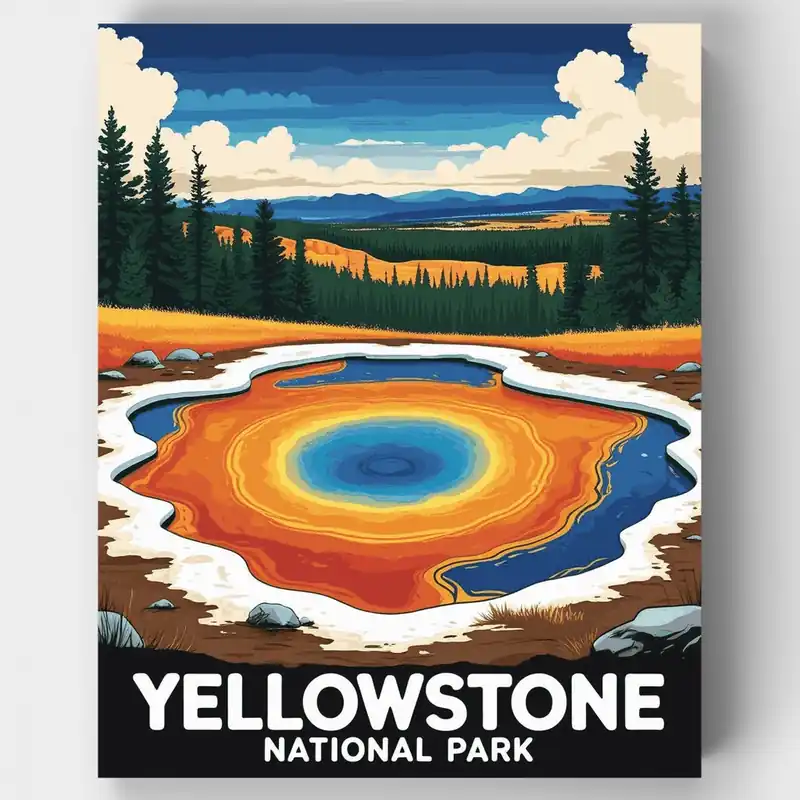 Premium Kit de pintar por números Paisaje de Aguas Termales de Yellowstone - Lienzo Enrollado / 24 Colores