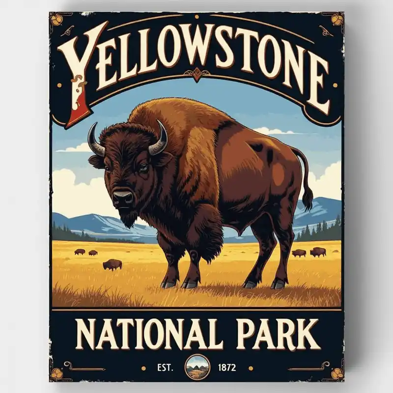 Kit de pintar por números Póster Bisonte Parque Nacional Yellowstone - Lienzo Enrollado / 24 Colores Últimas Unidades