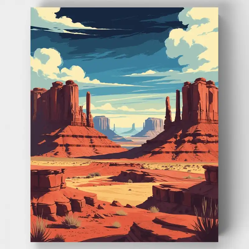 Últimas Unidades Kit de pintar por números Paisaje Desértico de Monument Valley - Lienzo Enrollado / 24 Colores