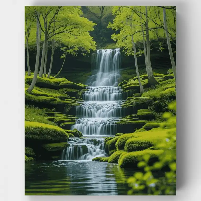 Cascada del Bosque Encantado - Kit de pintar por números - Lienzo Enrollado / 24 Colores Mejor Precio