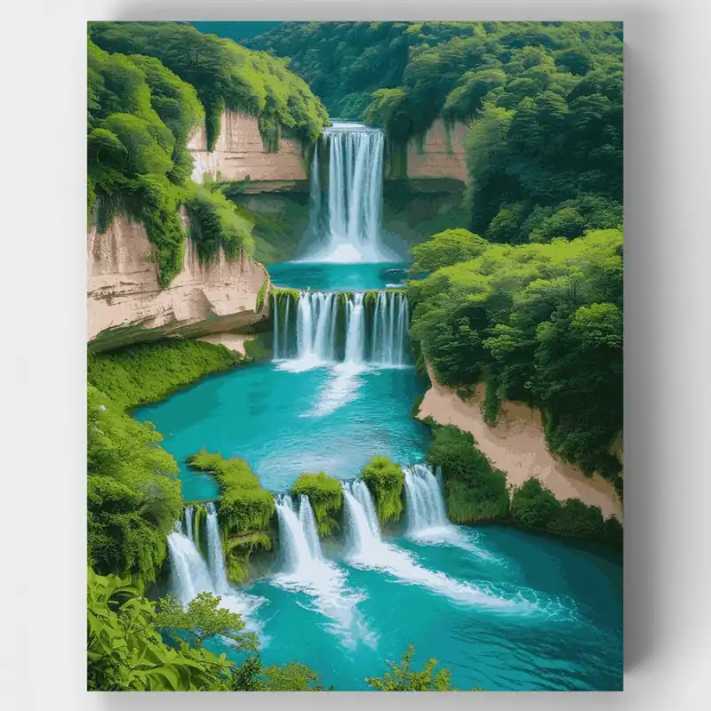 Cascadas Escalonadas de los Lagos de Plitvice - Kit de pintar por números - Lienzo Enrollado / 24 Colores Certificado