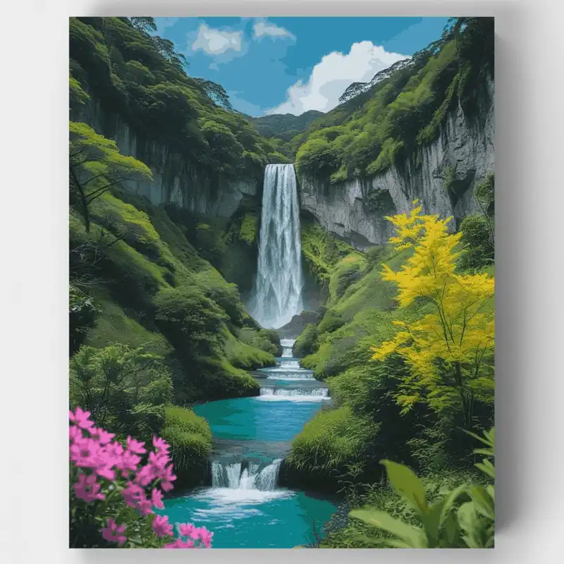Lujoso Paraíso Sereno de Cascada - Kit de pintar por números - Lienzo Enrollado / 24 Colores