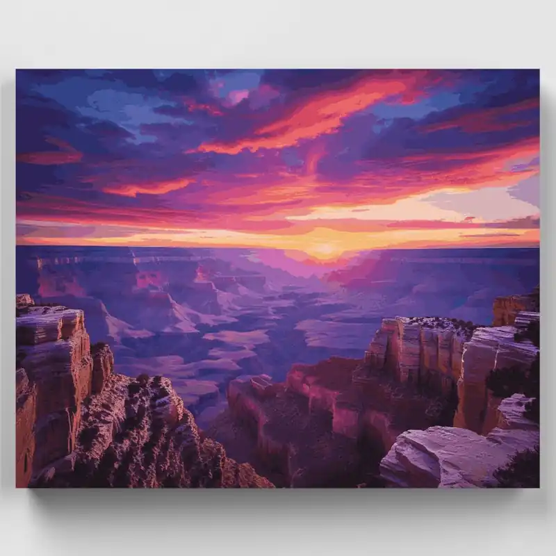 Popular Kit de pintar por números Gran Cañón Vista del Atardecer Púrpura - Lienzo Enrollado / 24 Colores