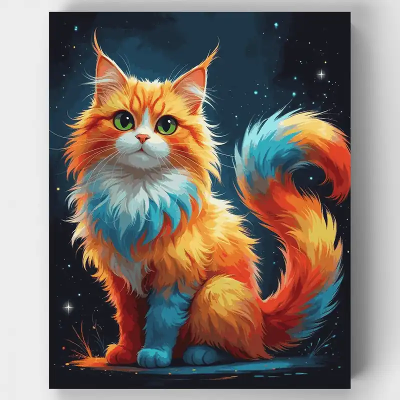 Gato Maine Coon Cósmico con Pelaje Vibrante - Kit de pintar por números - Lienzo Enrollado / 24 Colores Oferta
