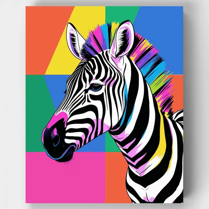 Kit de pintar por números de Cebra Pop Art Colorida - Lienzo Enrollado / 24 Colores De Moda