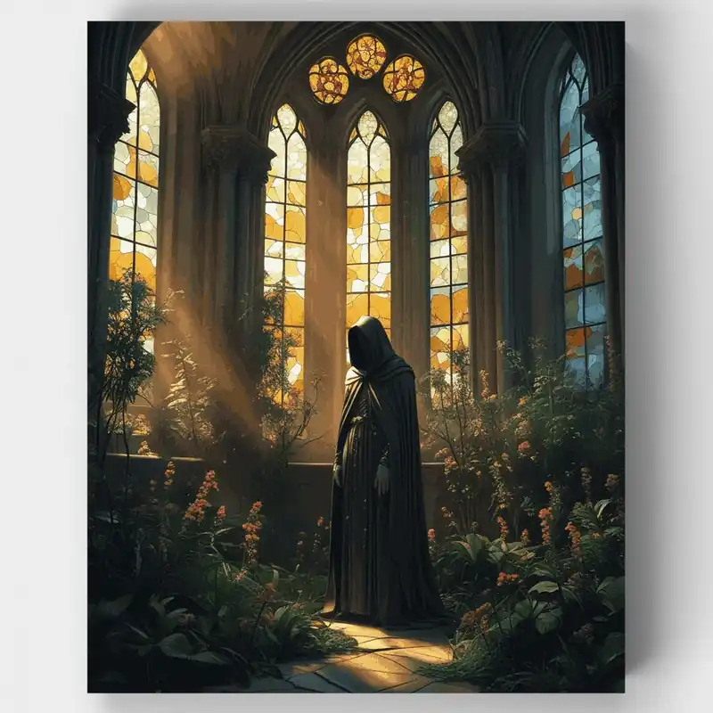 Santuario de Jardín de Catedral Gótica - Kit de pintar por números - Lienzo Enrollado / 24 Colores Artesanal