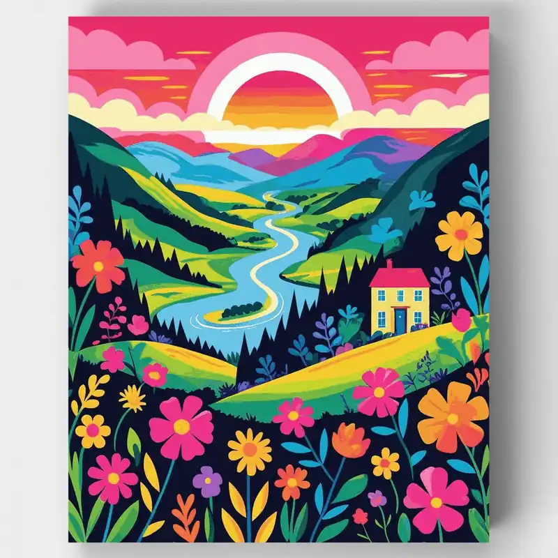 Promoción Valle de Ensueño con Flores Silvestres - Kit de pintar por números - Lienzo Enrollado / 24 Colores