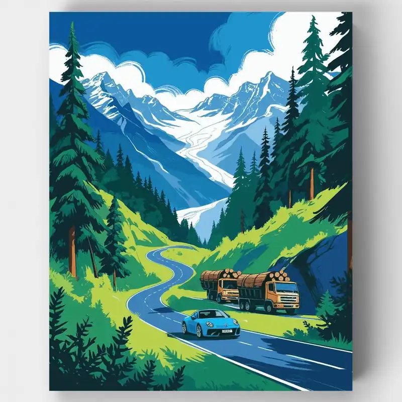 De Moda Viaje por Carretera de Montaña Alpina - Kit de pintar por números - Lienzo Enrollado / 24 Colores