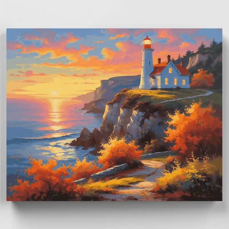 Solo Por Tiempo Limitado Kit de pintar por números Tarde de Otoño del Guardián del Faro - Lienzo Enrollado / 24 Colores