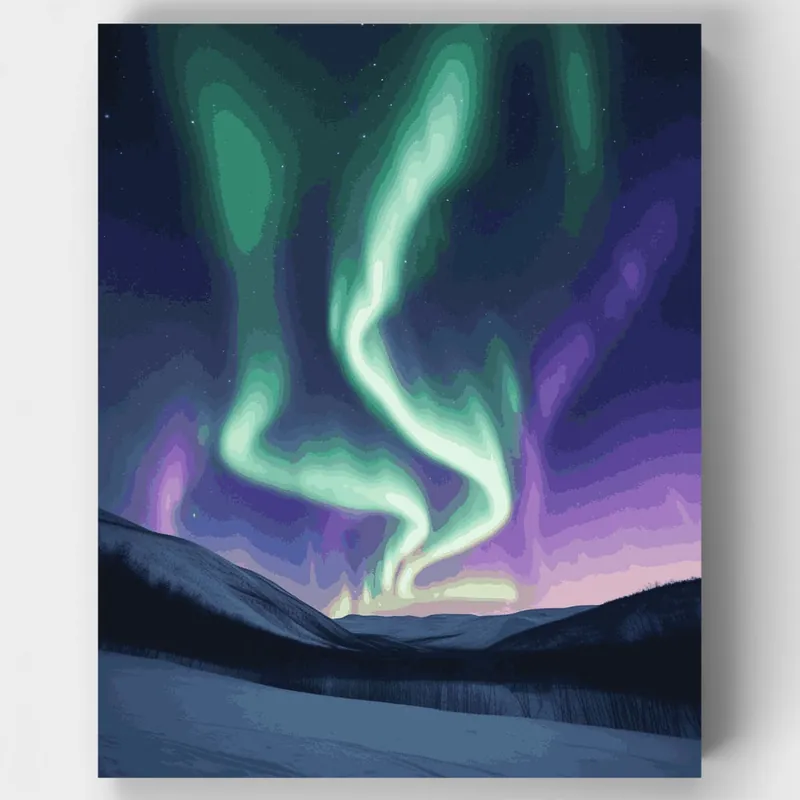 Kit de pintar por números Aurora Danzante Sobre Valle Nevado - Lienzo Enrollado / 24 Colores Premium