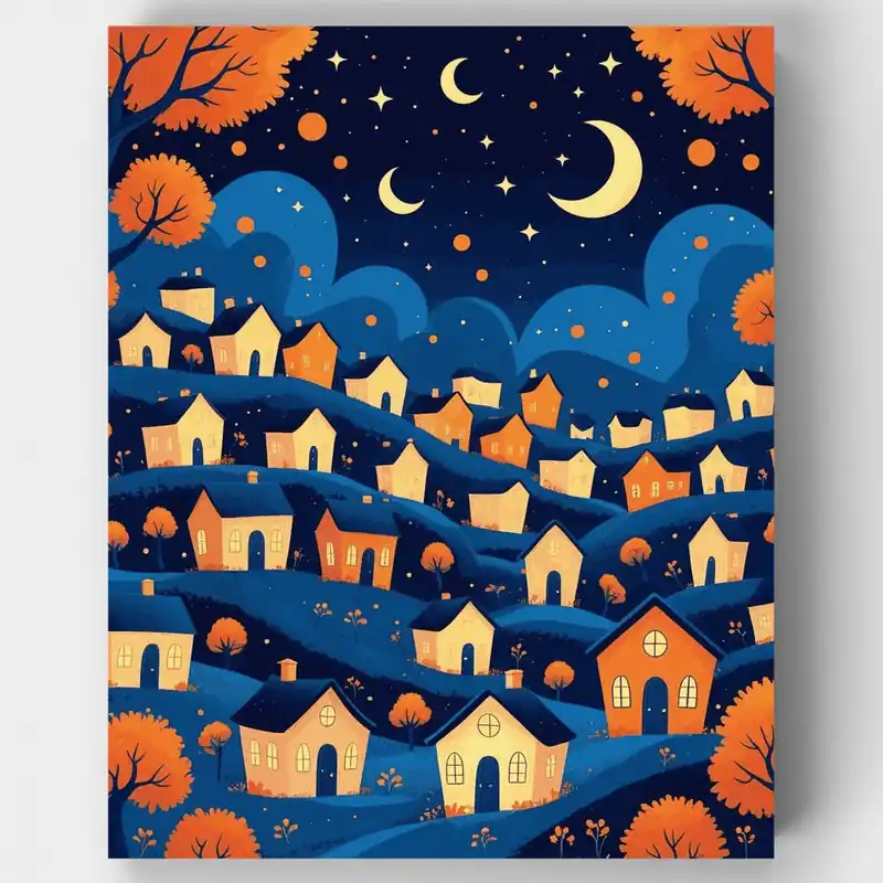 Pago Seguro Kit de pintar por números Cielo Nocturno de Pueblo Caprichoso - Lienzo Enrollado / 24 Colores