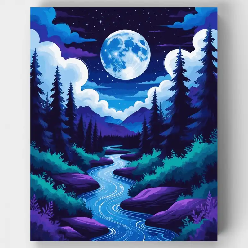 Arroyo del Bosque a la Luz de la Luna - Kit de pintar por números - Lienzo Enrollado / 24 Colores Comprar En Línea