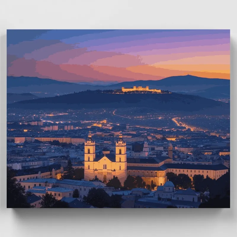 Catedral Iluminada al Atardecer - Kit de pintar por números - Lienzo Enrollado / 24 Colores Garantía De Devolución De Dinero