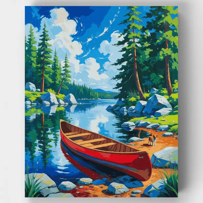 Más Vendido Aventura en Canoa junto al Lago - Kit de pintar por números - Lienzo Enrollado / 24 Colores