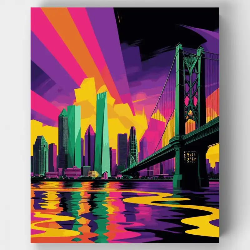 Imprescindible (Must-Have) Horizonte Urbano Vibrante con Puente - Kit de pintar por números - Lienzo Enrollado / 24 Colores