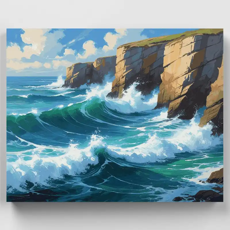 Dramáticas Olas del Océano Estrellándose Contra Acantilados Costeros - Kit de pintar por números - Lienzo Enrollado / 24 Colores Favorito De Clientes