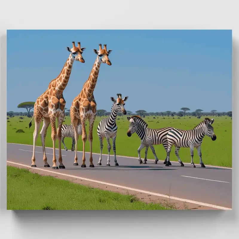 Safari Africano Cruce de Vida Silvestre - Kit de pintar por números - Lienzo Enrollado / 24 Colores Compra Ahora