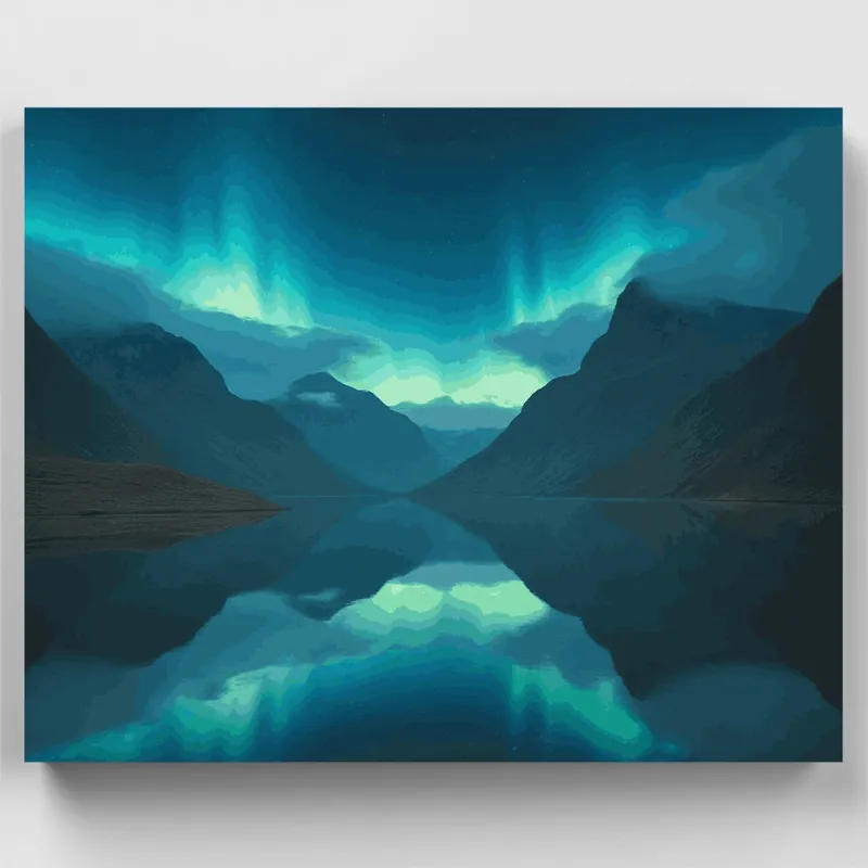 Aurora Lago de Montaña Reflejo - Kit de pintar por números - Lienzo Enrollado / 24 Colores Mayoreo