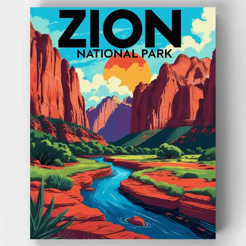 Kit de pintar por números Cañón de Zion Río del Desierto - Lienzo Enrollado / 24 Colores Disponible Ahora