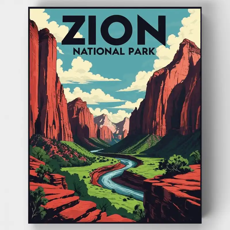 Kit de pintar por números Valle del Río Cañón de Zion - Lienzo Enrollado / 24 Colores Nueva Colección