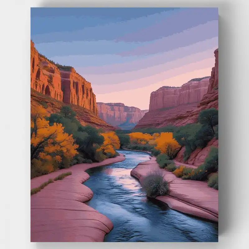 Kit de pintar por números Río del Cañón del Desierto al Atardecer - Lienzo Enrollado / 24 Colores Devolución Gratuita