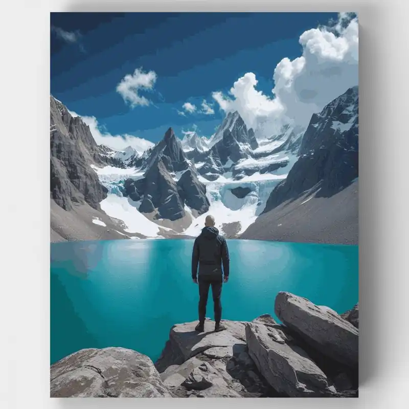 Aventura del Lago Glaciar Alpino - Kit de pintar por números - Lienzo Enrollado / 24 Colores Original