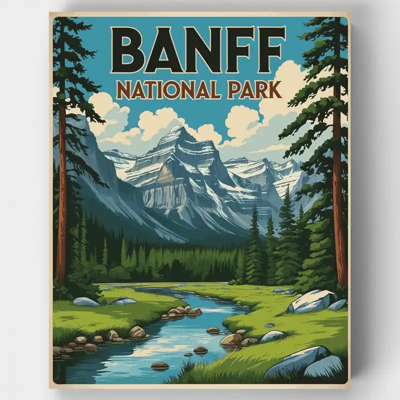 Bestseller Valle de Montaña de Banff con Arroyo - Kit de pintar por números - Lienzo Enrollado / 24 Colores