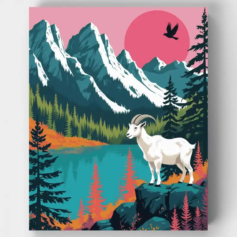 Cabra Montés Escena Silvestre - Kit de pintar por números - Lienzo Enrollado / 24 Colores Solo Hoy