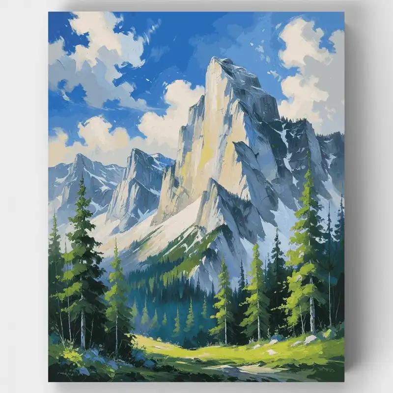 Precio De Oferta Picos Montañosos Dramáticos con Valle Boscoso - Kit de pintar por números - Lienzo Enrollado / 24 Colores