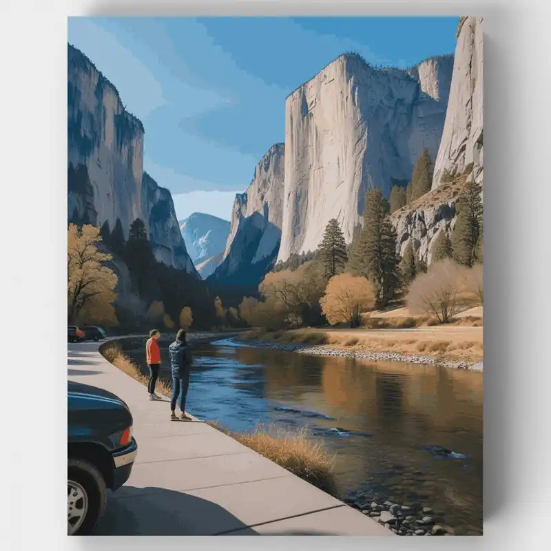 Valle de Yosemite Visitantes junto al Río Merced - Kit de pintar por números - Lienzo Enrollado / 24 Colores Favorito De Clientes