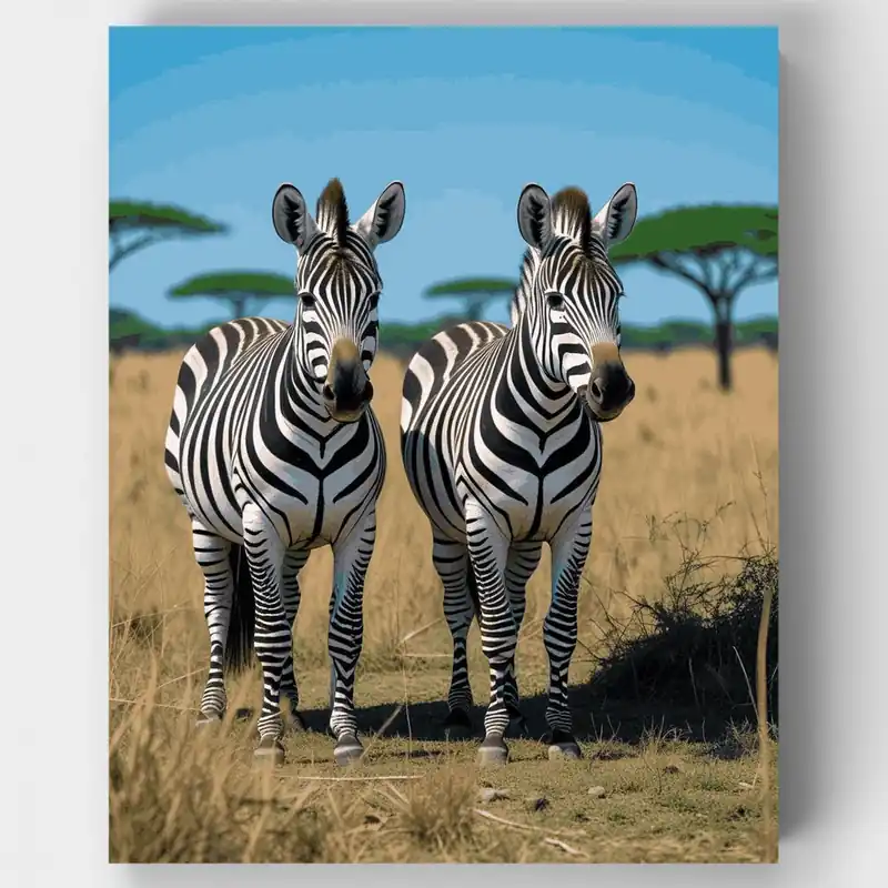 Two Zebras in African Savanna - Paint by Numbers Kit - Lienzo Enrollado / 24 Colores Ordena Ya