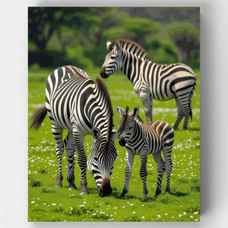 Zebra Family in Serengeti Grasslands - Paint by Numbers Kit - Lienzo Enrollado / 24 Colores Gran Oferta