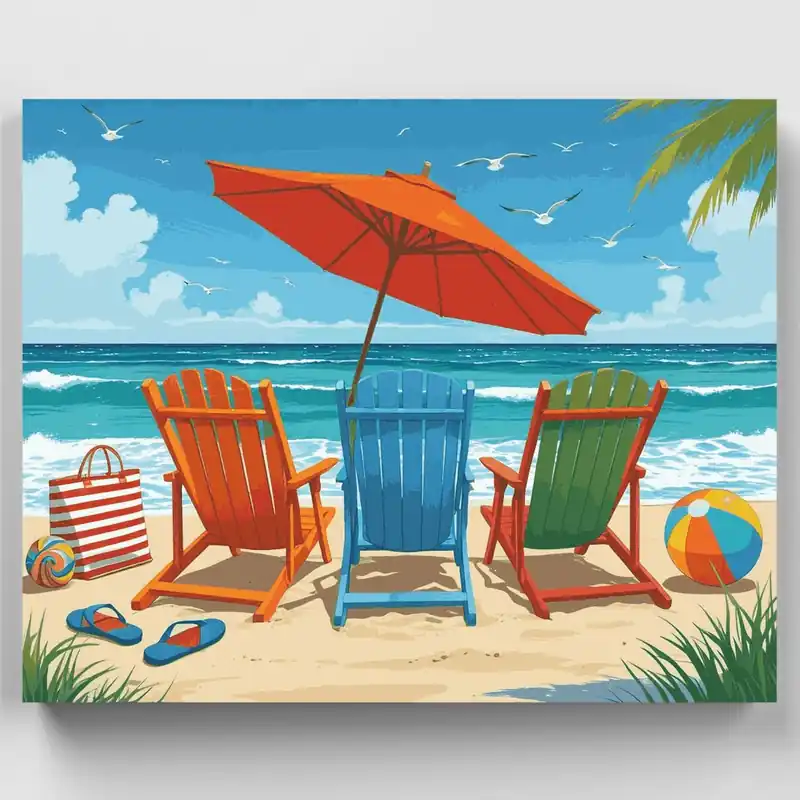 Promoción Exclusiva Sillas de Playa Paraíso - Kit de pintar por números - Lienzo Enrollado / 24 Colores
