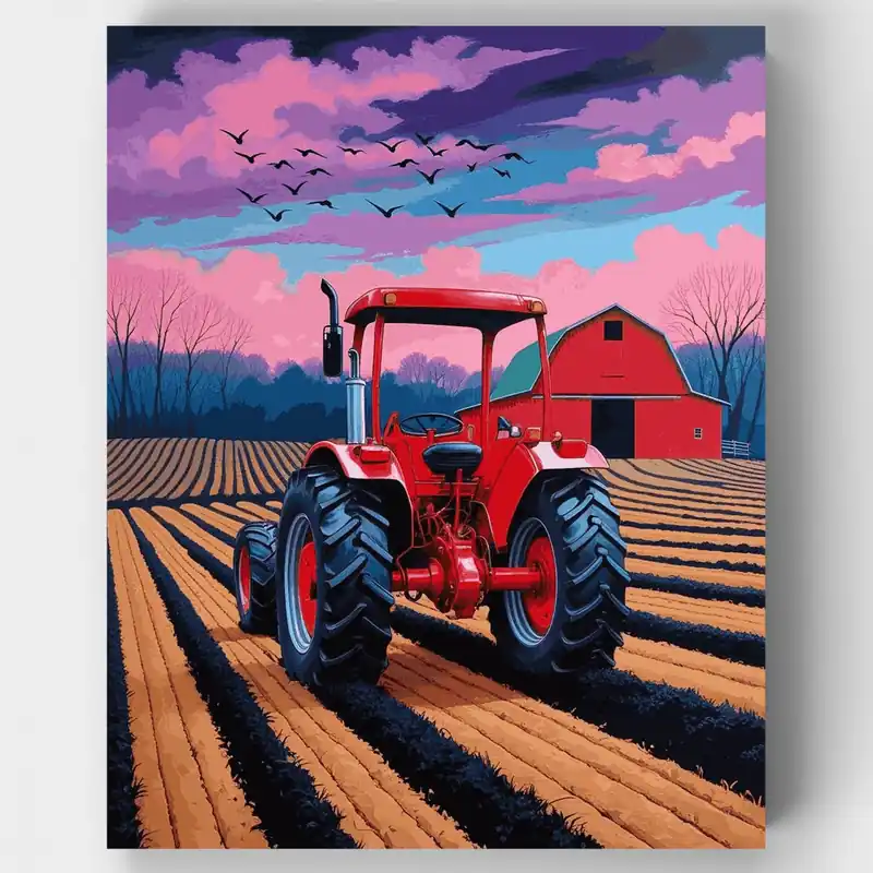 Solo Hoy Tractor de Granja al Atardecer - Kit de pintar por números - Lienzo Enrollado / 24 Colores