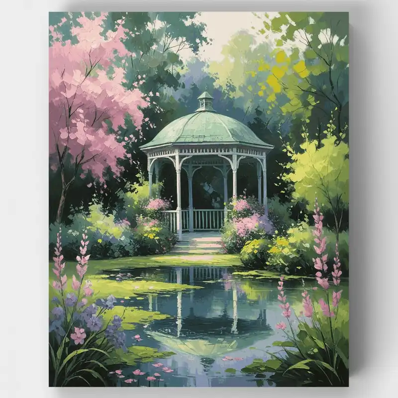 Últimas Unidades Cenador de Jardín Sereno - Kit de pintar por números - Lienzo Enrollado / 24 Colores