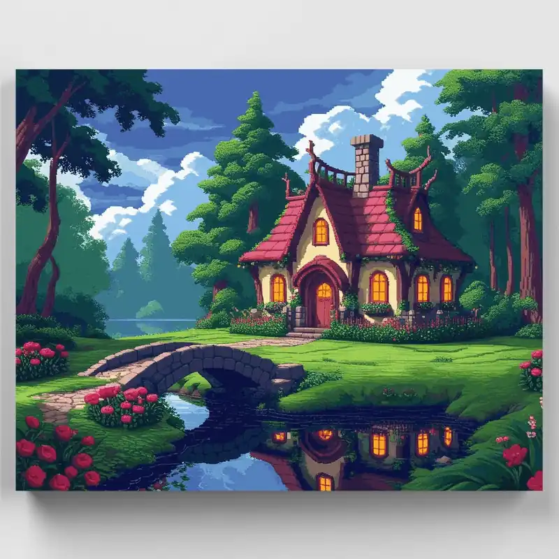 Entrega Rápida Kit de pintar por números - Jardín de Cabaña Encantada - Lienzo Enrollado / 24 Colores