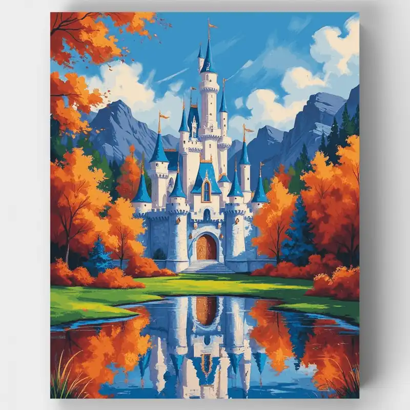A Buen Precio Castillo de Cuento de Hadas en Bosque de Otoño - Kit de pintar por números - Lienzo Enrollado / 24 Colores