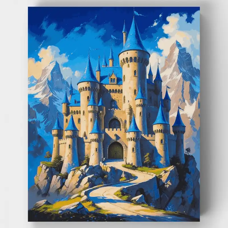 Kit de pintar por números Castillo Majestuoso en la Montaña - Lienzo Enrollado / 24 Colores Solo Por Tiempo Limitado