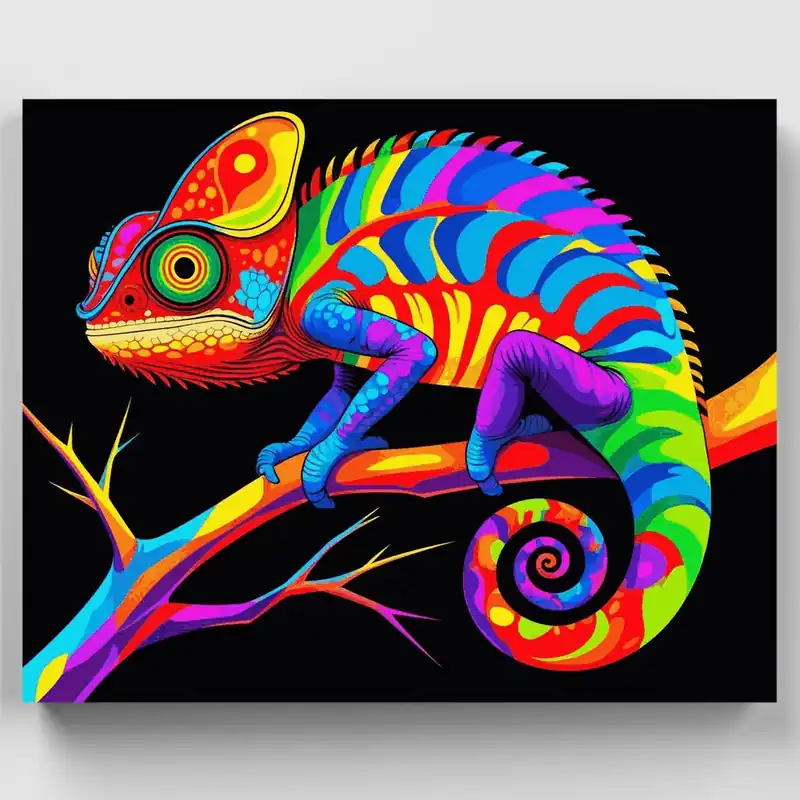 Camaleón Arcoíris Vibrante - Kit de pintar por números - Lienzo Enrollado / 24 Colores Oferta De Temporada
