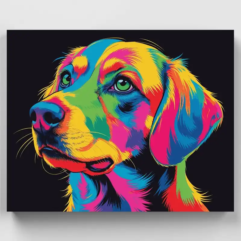 Súper Precio Retrato Psicodélico de Beagle Arcoíris - Kit de pintar por números - Lienzo Enrollado / 24 Colores