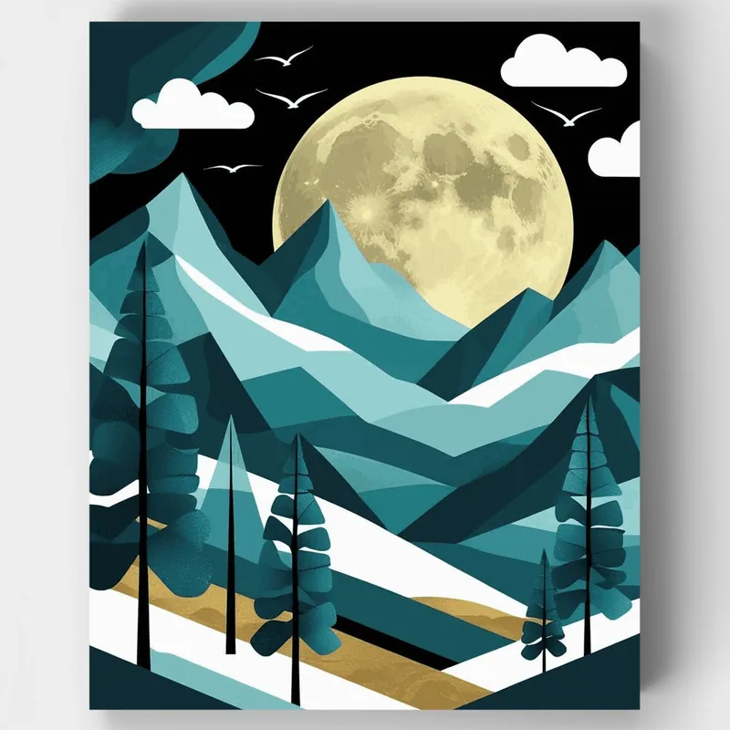 Última Oportunidad Bosque Invernal con Luna de Montaña - Kit de pintar por números - Lienzo Enrollado / 24 Colores