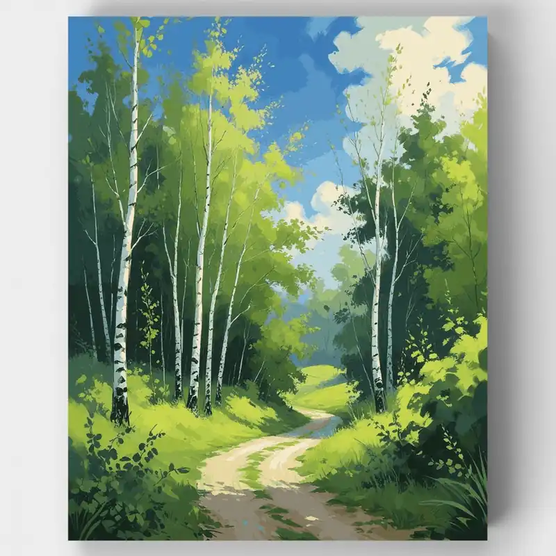 Sendero Sereno del Bosque de Abedules - Kit de pintar por números - Lienzo Enrollado / 24 Colores Precio De Oferta