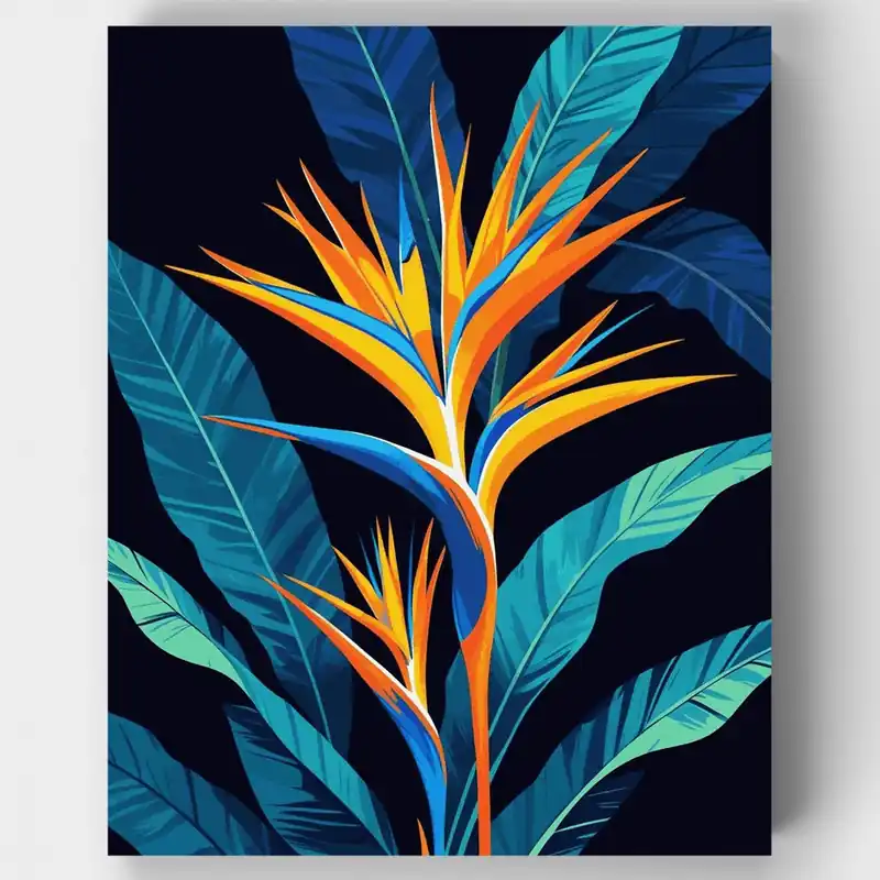 Artesanal Flores Exóticas de Ave del Paraíso - Kit de pintar por números - Lienzo Enrollado / 24 Colores