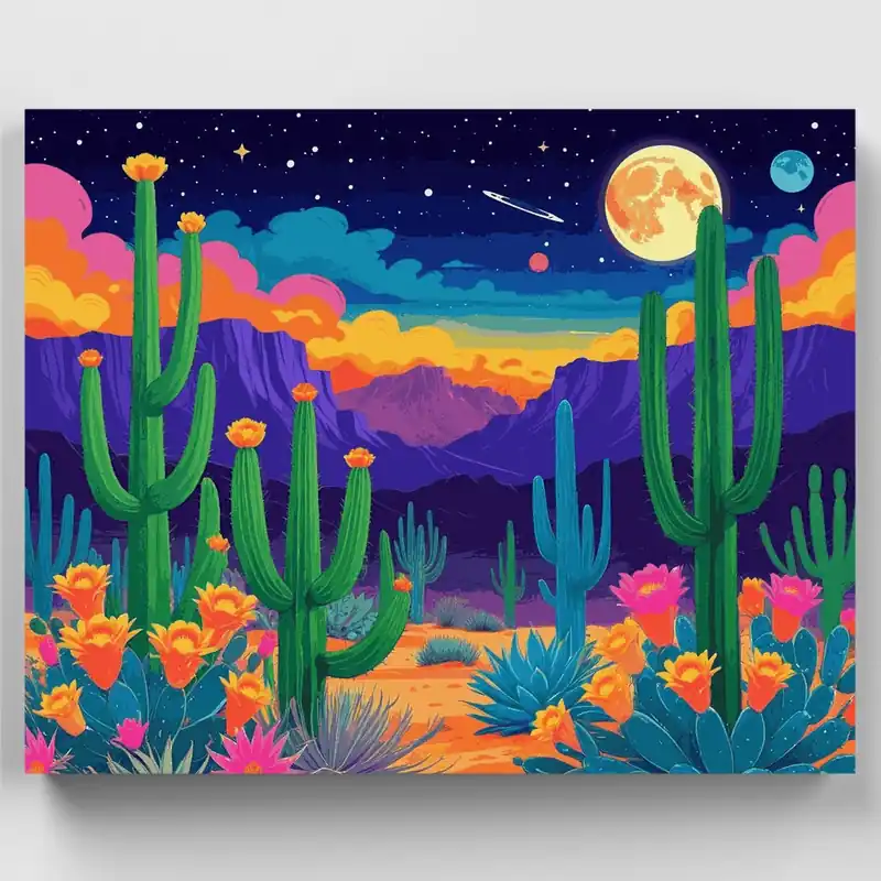 Envío Gratis Paraíso de Cactus del Desierto - Kit de pintar por números - Lienzo Enrollado / 24 Colores